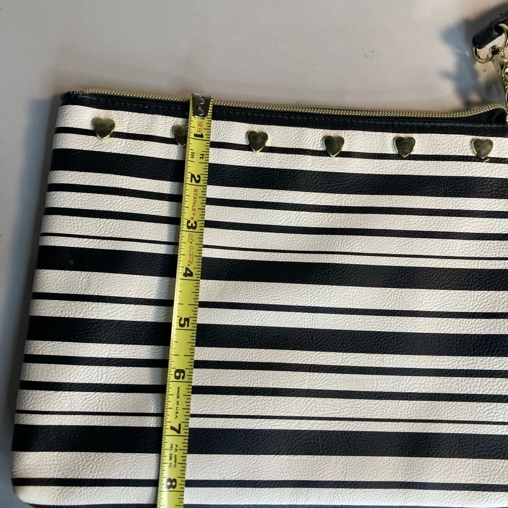 Betsey Johnson white black striped cosmetic make up travel bag